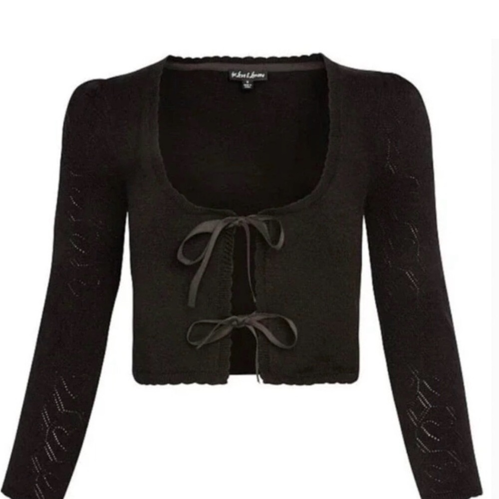 Black Knit Cardigan with Bow Ties